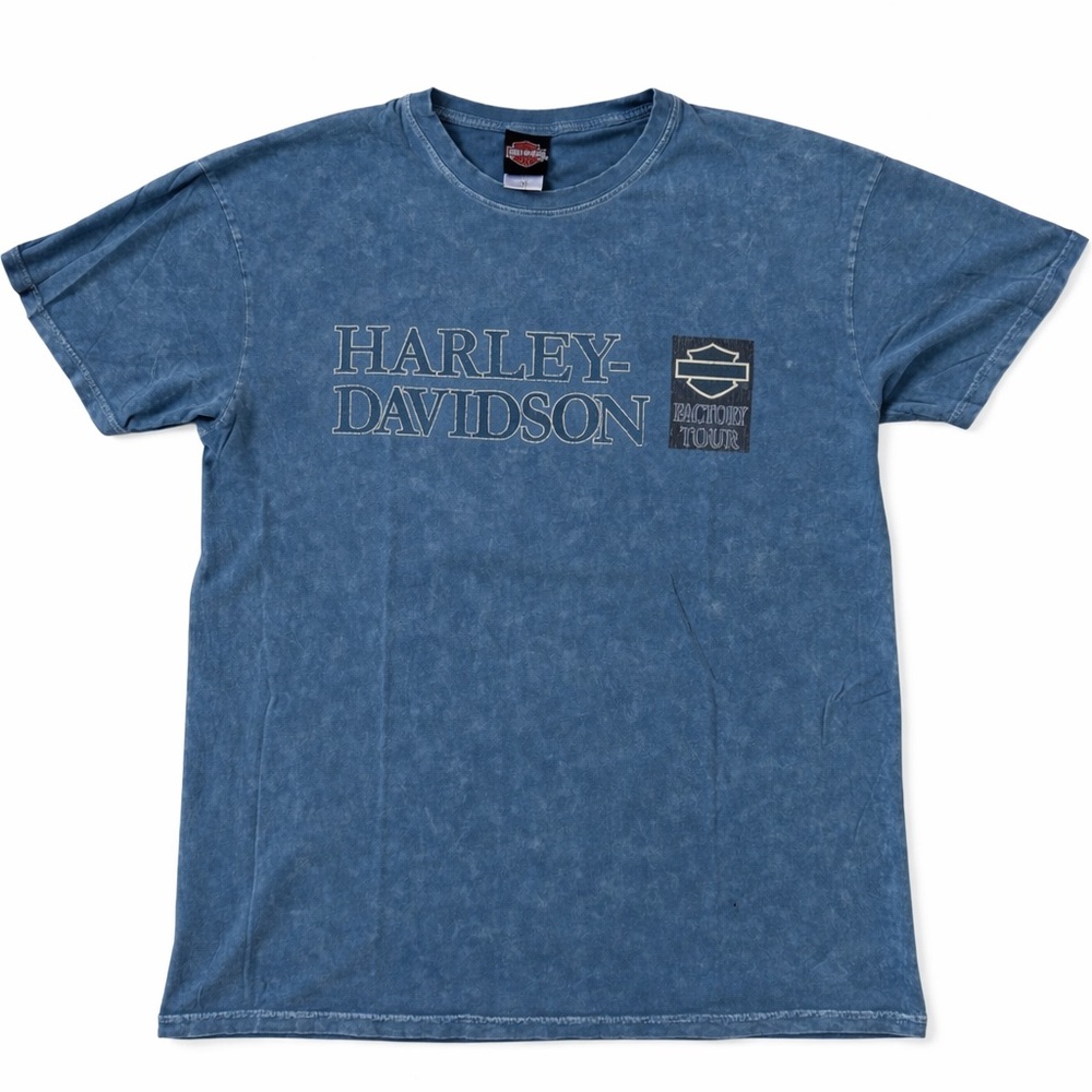 Harley-Davidson Factory Tour T-Shirt XL Blue Powertrain Pilgrim Road